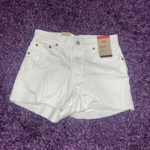 Levi's White Jean Shorts High-Waisted Raw Hem